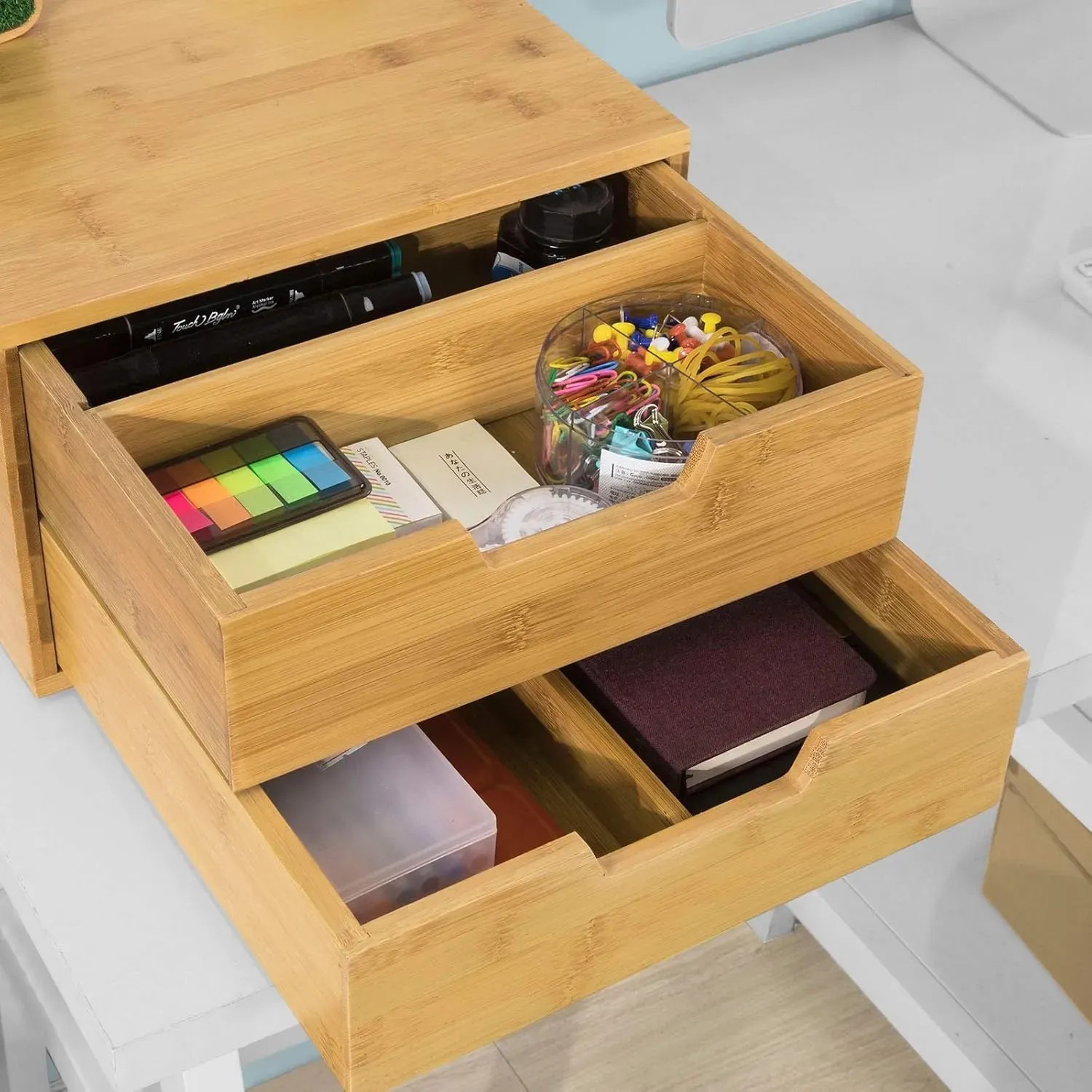 SoBuy Schubladenbox Aufbewahrungsbox Schreibtischorganizer 30x18x31cm Bambus FRG82-N_5