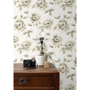 ESTAhome Vliestapete mit Aquarell Rosen in Beige und Braun. Dekorative Tapete für Wohnräume.