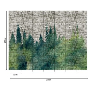 Bricoflor Fototapete mit Tannenwald auf Steinwand, graugrüne Vliestapete für den Flur.