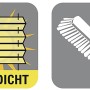 Piktogramme: Dachfenster-Plissee blickdicht und Reinigungsbürste.
