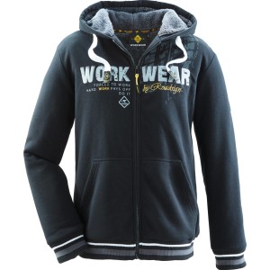 Schwarze Roadsign Sweatjacke mit Kapuze, Berberfleece-Futter und Prints.