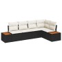 Schwarzes 5-teiliges vidaXL Garten-Sofa-Set aus Polyrattan mit Kissen.