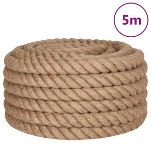 vidaXL Juteseil 5m Länge, 40mm Stärke, naturfarben, aufgerollt. Robustes Seil für Basteln & Garten.