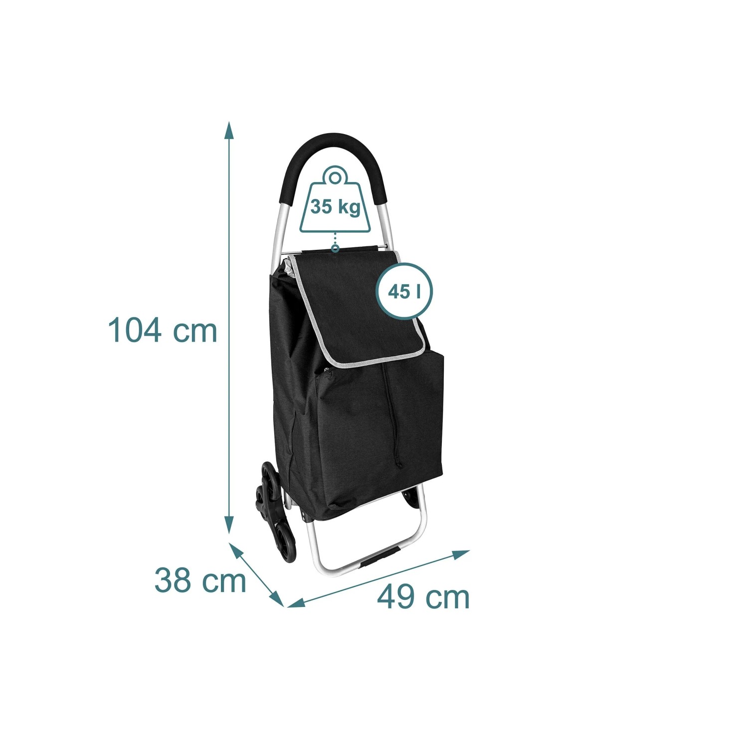 Relaxdays Einkaufstrolley Polyester Aluminium Schwarz Treppensteiger Klappbar 101 cm x 48 cm x 38 cm 2,5 kg_4