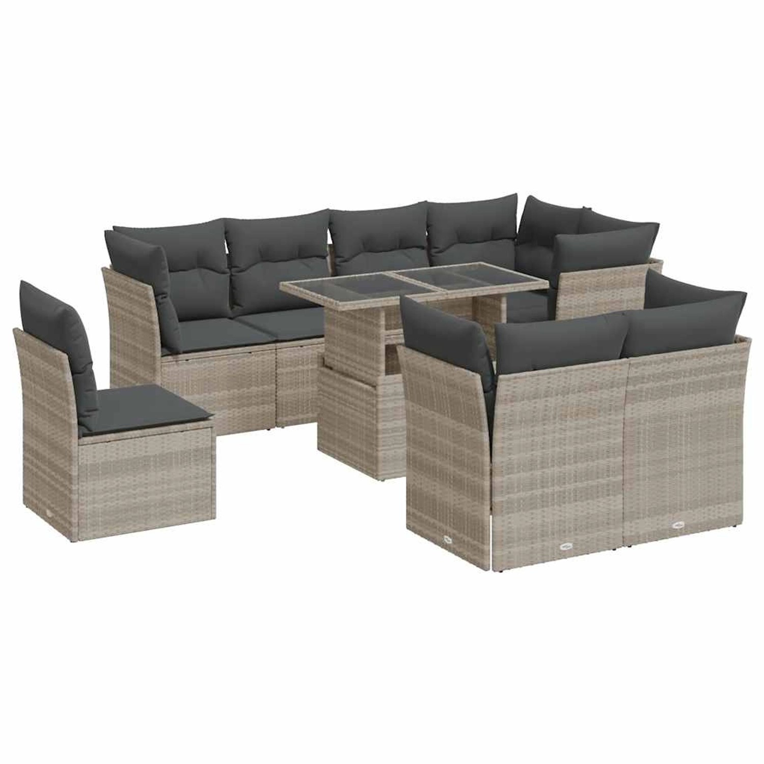 vidaXL 9-Tlg Garten-Sofagarnitur mit Kissen Hellgrau Poly Rattan 3326183 günstig online kaufen