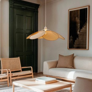 Lindby Pendelleuchte Astraia 10020382 Landhaus Vintage Rustikal in Creme aus Textil 1-flammig E27 Wohnzimmerleuchte