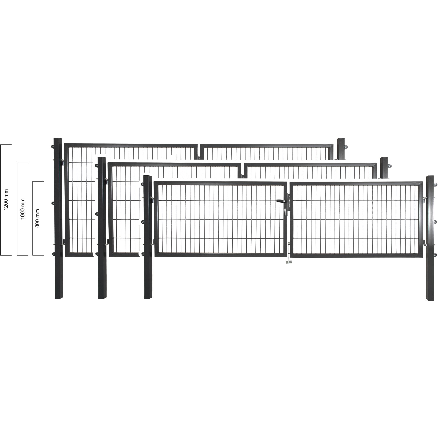 Anthrazitfarbenes Solid Doppeltor aus Stahl mit Doppelstabmatten-Füllung, 100x300 cm.