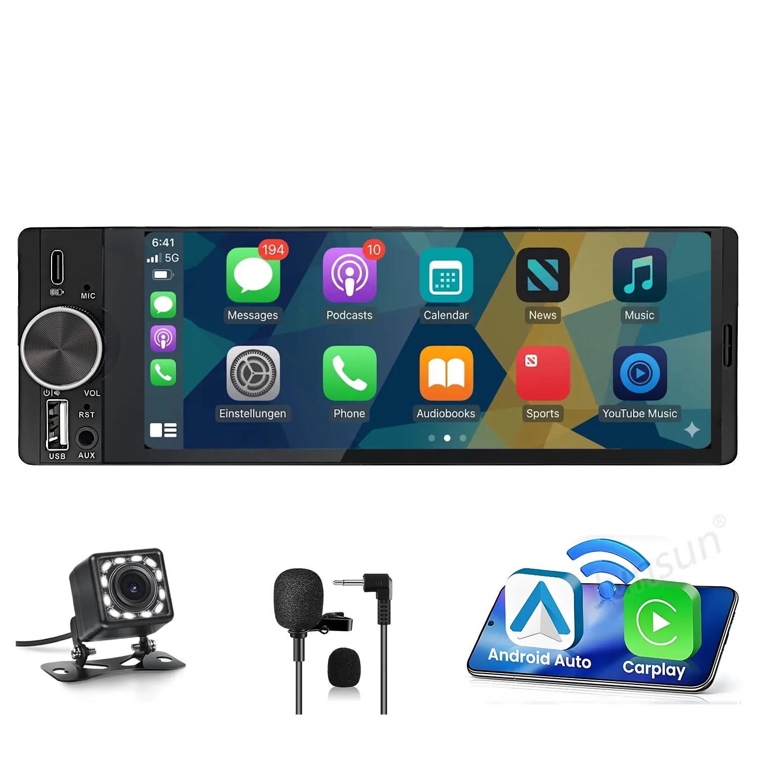 Image of Junsun 1 DIN Carplay Display 6 Zoll