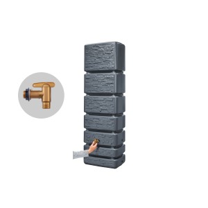 4rain Wandtank Slim Stone Decor 350 l Graphite Grey mit Auslaufhahn und Steinoptik.