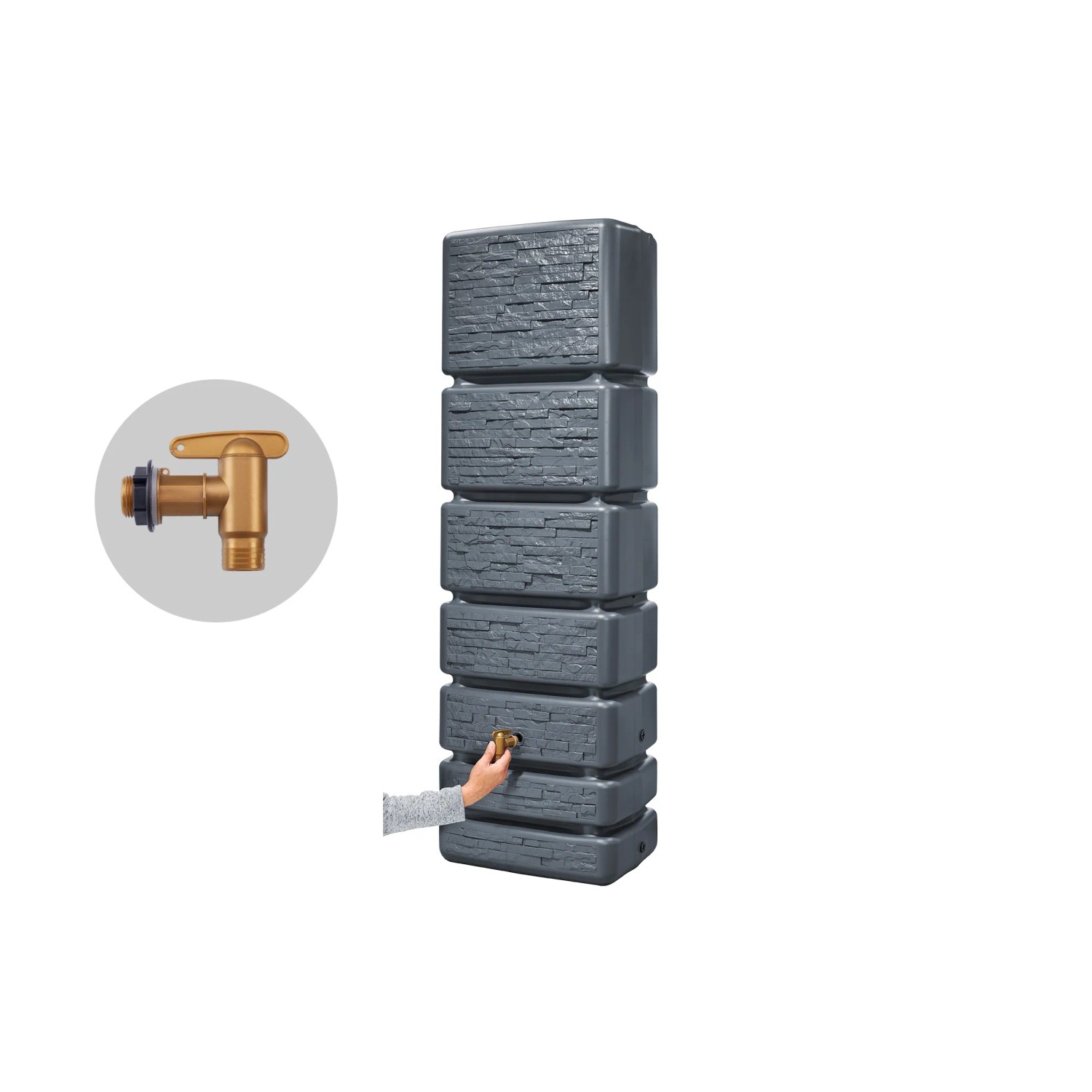 4rain Wandtank Slim Stone Decor 350 l Graphite Grey mit Auslaufhahn und Steinoptik.