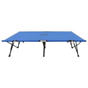 Blaue Furnicato Doppelliege, klappbares Campingbett mit Stahlrahmen, 193x125x40 cm, bis 240 kg belastbar.
