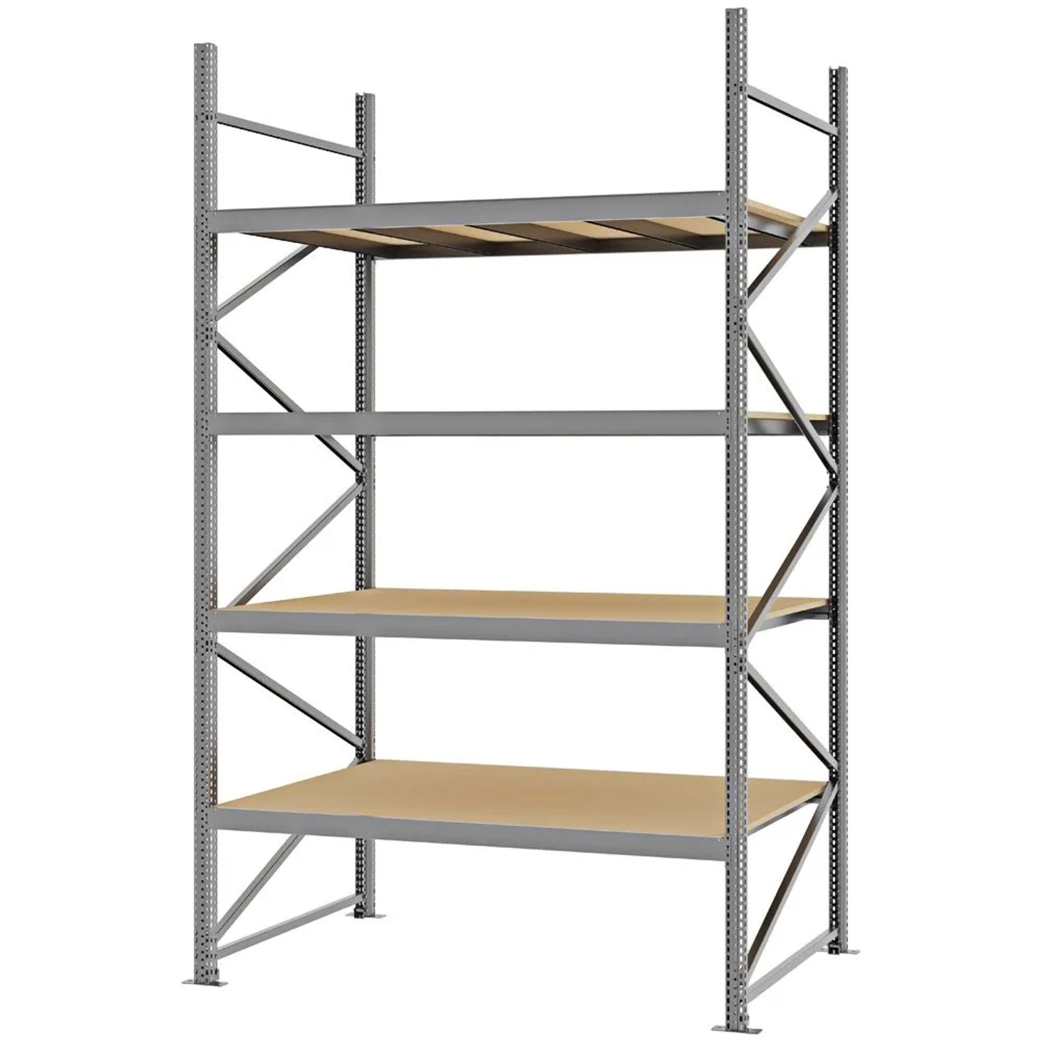 PROREGAL Weitspannregal Schraub-Stecksystem MAGNUS PRO Made In Germany Grundregal 300x175x100cm 4 Ebenen Spanplattenböden Fachlast 700kg Verzinkt