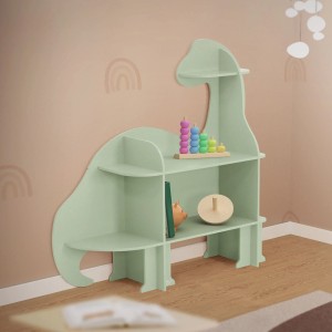 Grünes Joyz Kinderregal in Dinosaurierform mit 3 Ebenen für das Kinderzimmer.