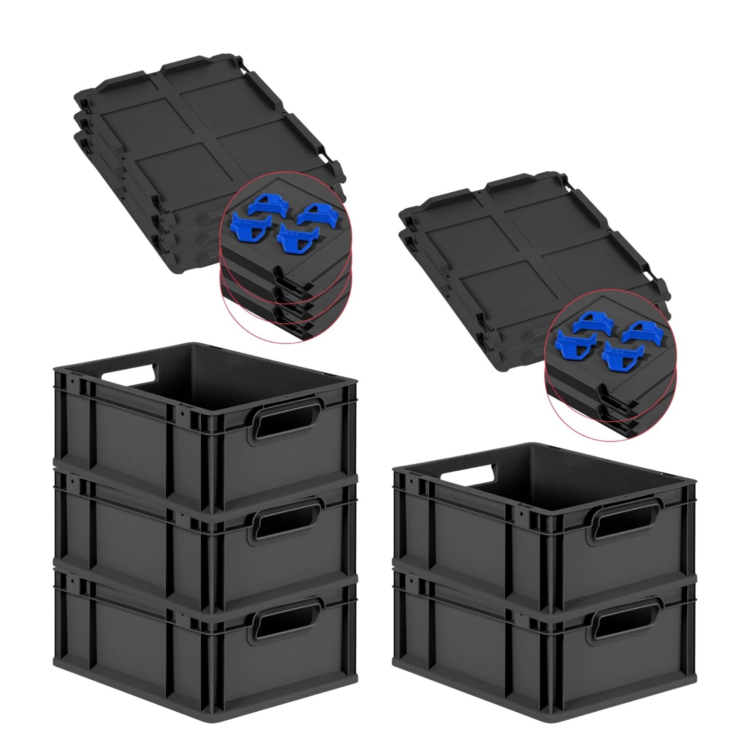 PROREGAL SparSet 5x Eurobox Nextgen Grip Mit Auflagedeckel Und Blauen Versc günstig online kaufen