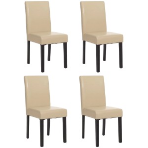 CHEFGASTRO Esszimmerstuhl 4er-Set Klassisch & Zeitlos 90x43x56cm Sitzhöhe 45cm Leder Creme Dunkle Beine