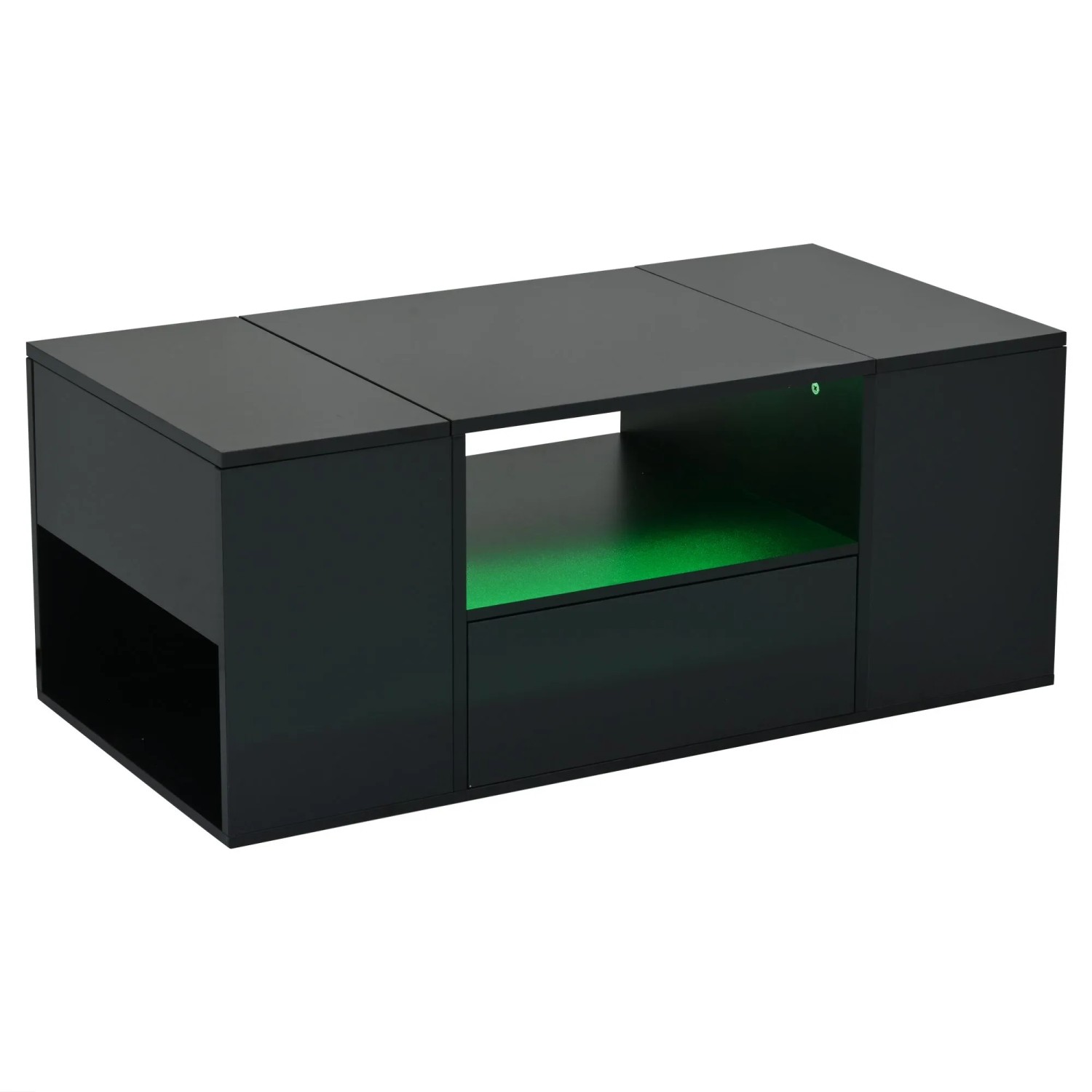 ModernLuxe Couchtisch Hochglanz mit 1 Schublade 2 Fächern LED Ablage Spanplatte Schwarz