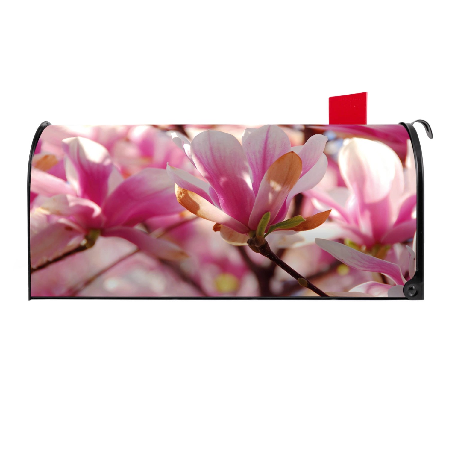 Schwarzer Banjado US Briefkasten mit Magnolien Motiv, Stahl, 48x22x16cm.