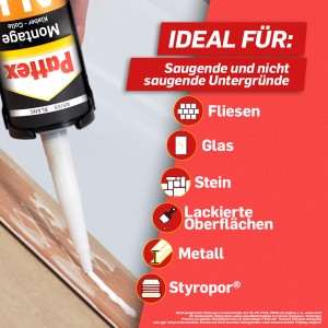 Pattex Montagekleber All Materials, 450g Kartusche. Stark haftender Alleskleber für viele Materialien.