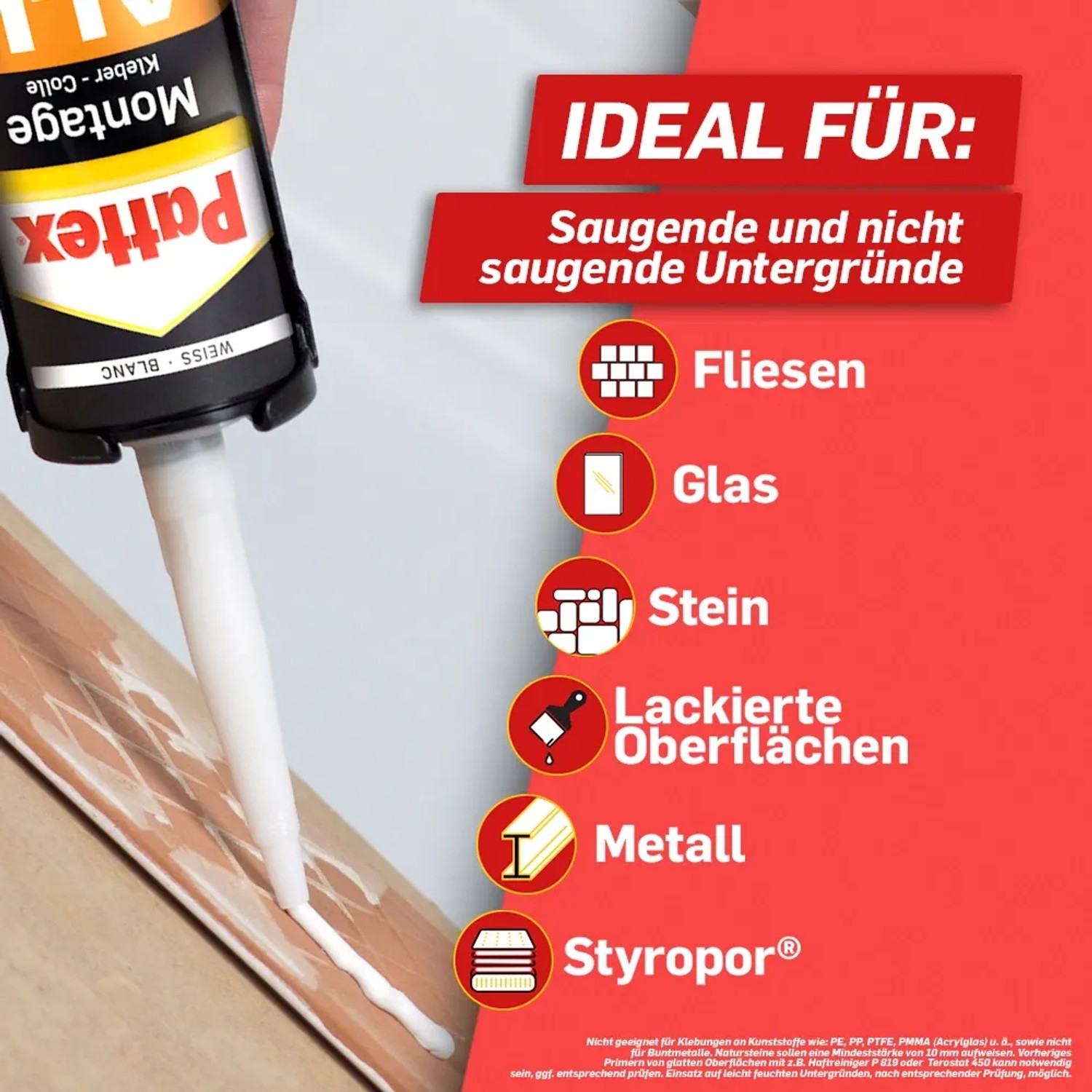 Pattex Montagekleber All Materials, 450g Kartusche. Stark haftender Alleskleber für viele Materialien.