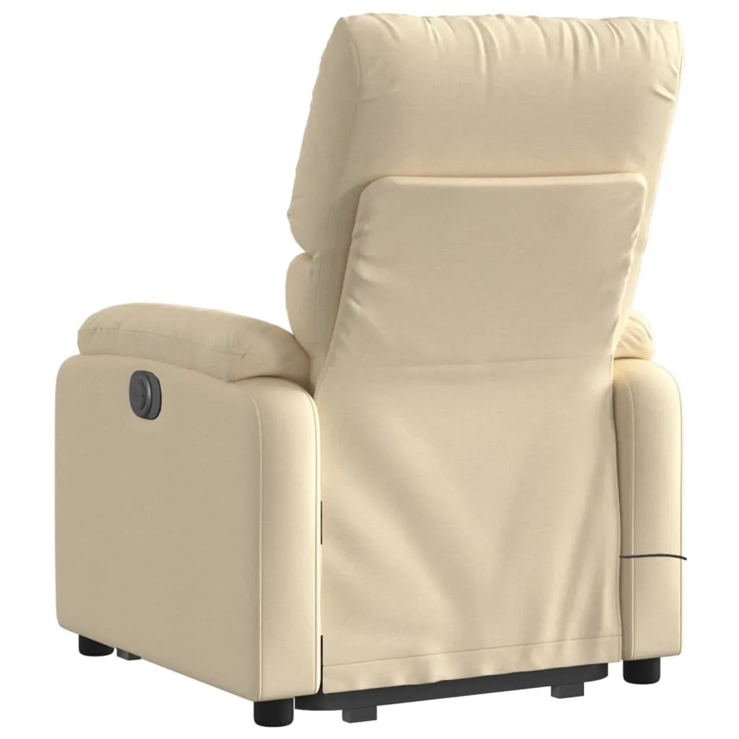 Rückansicht Massagesessel mit Aufstehhilfe, creme Stoff, Relaxsessel mit Vibrationsmassage.