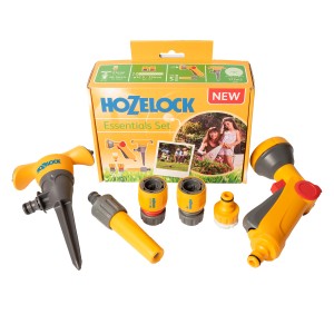 Hozelock Komplett-Set Bewässerung: Rasensprenger, Schlauchpistole, Brausepistole und Kupplungen.