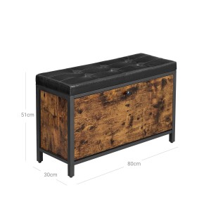 Vasagle Schuhbank im Industrie-Design, braun-schwarz, mit gepolsterter Sitzfläche und Platz für Schuhe.