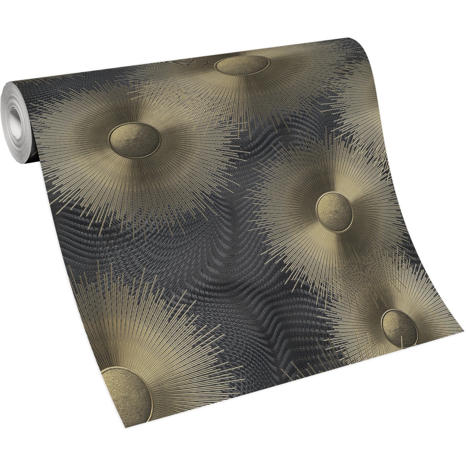Rolle Erismann Vliestapete ELLE Decoration 2 AURORA Grafik Schwarz mit goldenen Akzenten.