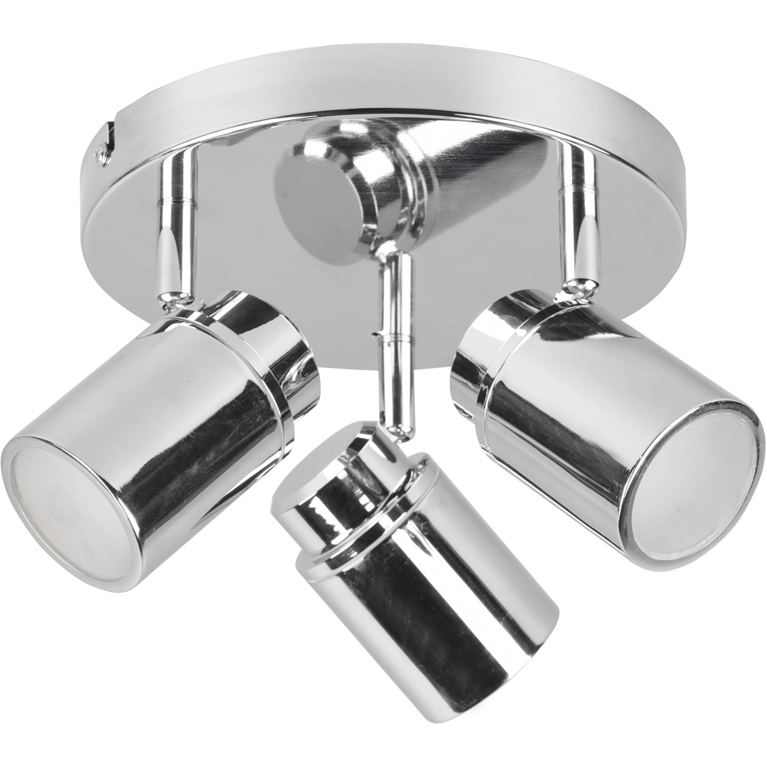 Chromfarbene Trio Deckenleuchte Angelo mit drei Strahlern, geeignet für GU10 Leuchtmittel.