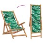 Klappbarer Strandstuhl aus Eukalyptusholz mit Blattmuster, verstellbar und platzsparend.