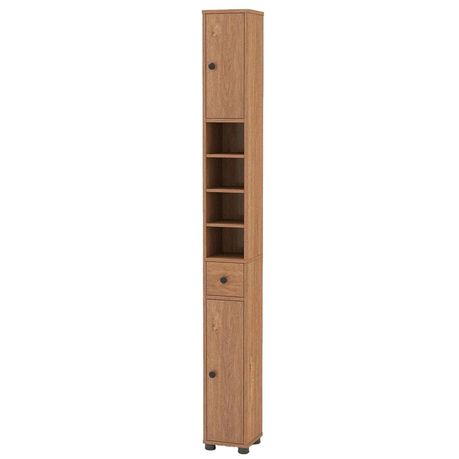 Costway Badschrank Schmal Badezimmerschrank mit 2 Türen Natur