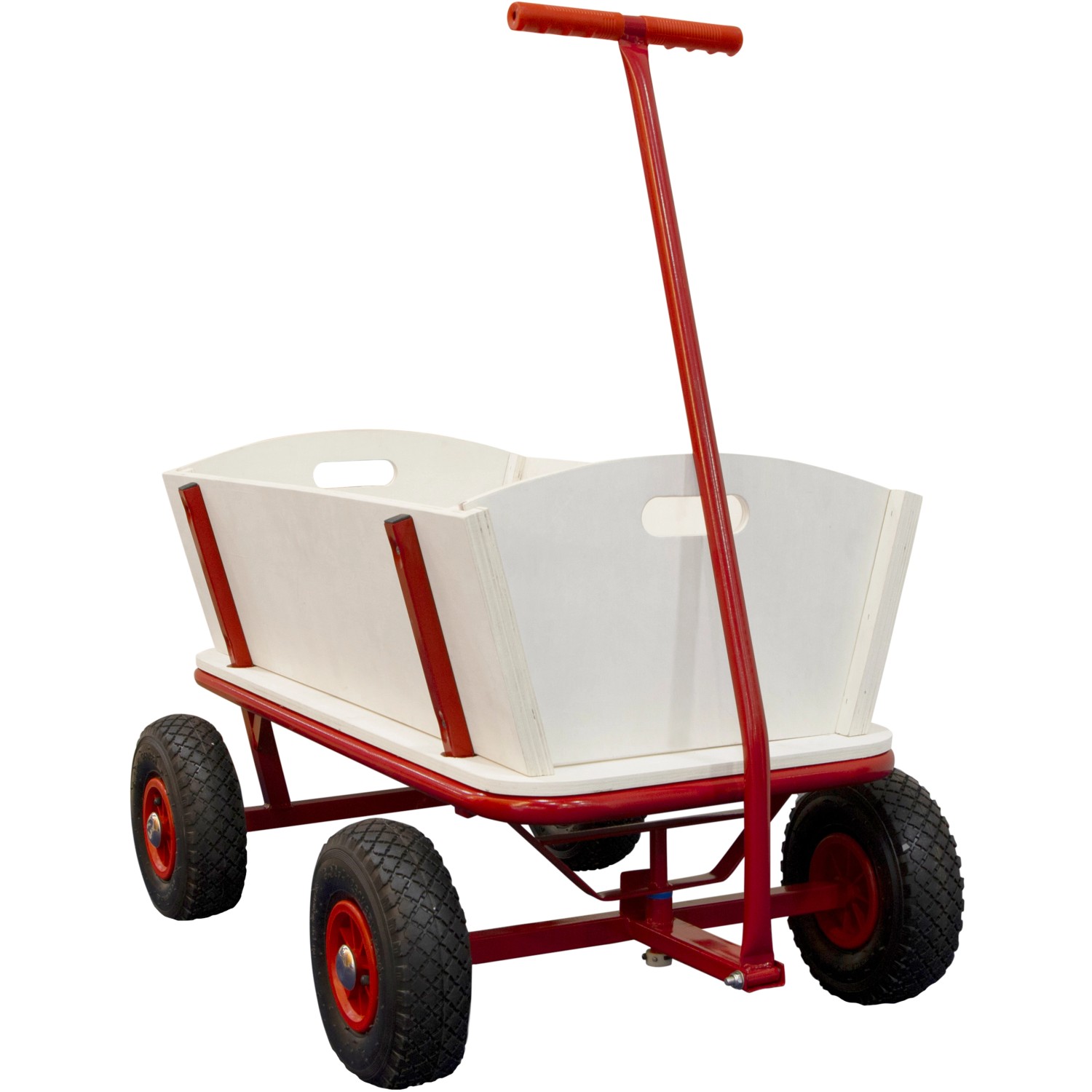 Sunny Bollerwagen Billy Beach Wagon Rot mit Holzkorb und roten Luftreifen.