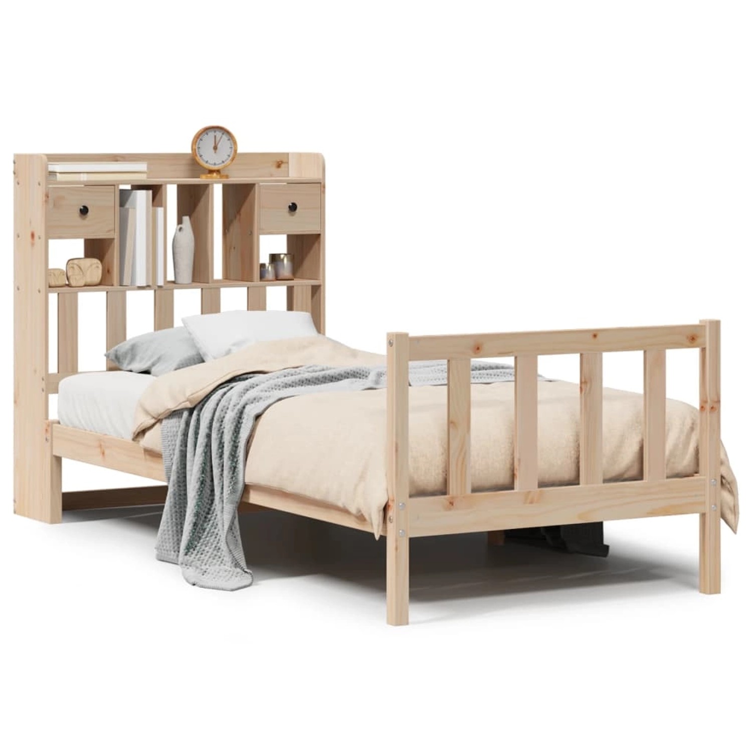 vidaXL Massivholzbett mit Regal ohne Matratze 100x200 cm Kiefer 3321739 günstig online kaufen