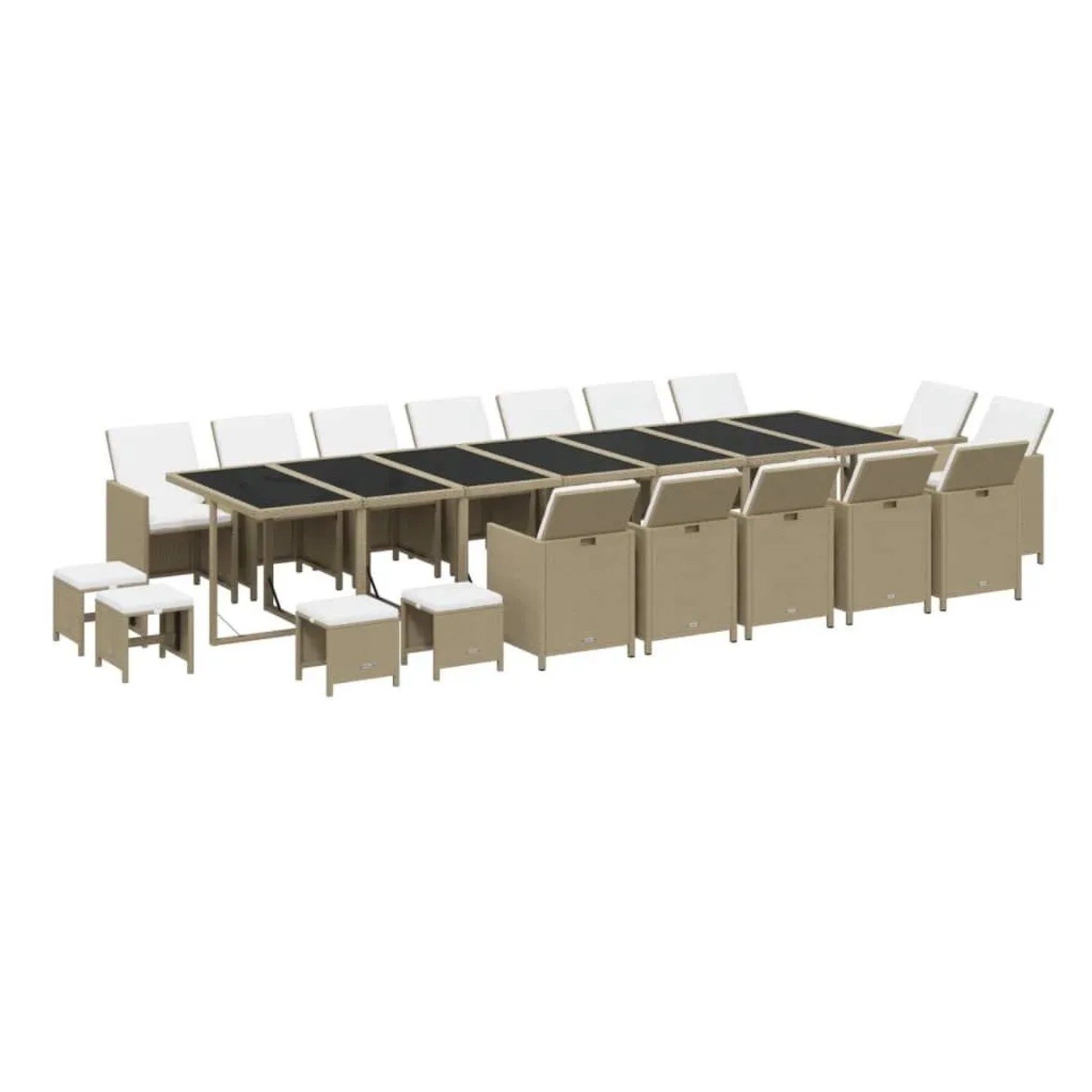 vidaXL 19-Tlg Garten-Essgruppe mit Kissen Poly Rattan Beige 3095652