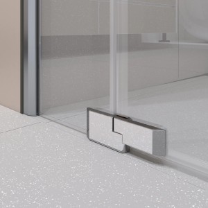 Detailaufnahme: Dusch-Pendeltür Brava Frame, Chrom, mit Hebe-/Senkmechanismus.