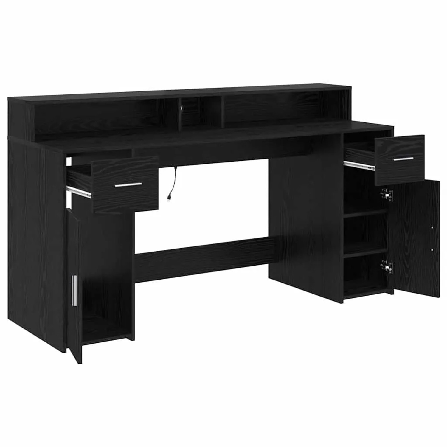 vidaXL Schreibtisch, schwarze Eiche, 160 cm breit, mit Schubladen, Türen und Regalen.