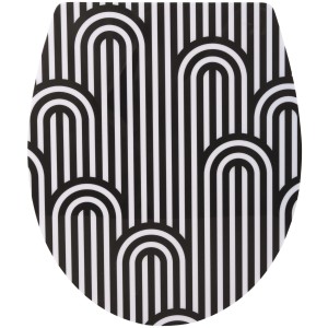 WC-Sitz AquaSu Streifen, Duroplast, mit Absenkautomatik und schwarz-weißem Streifenmuster.