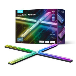 Govee Gaming-Wandleuchten 4+1 H6063, smarte LED-Leuchten mit RGBIC Farbwiedergabe, im Kreuz angeordnet.