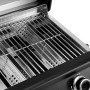 Detailansicht des Taino Platinum Compact Dark Gasgrills. Edelstahl-Grillrost und Brennerabdeckungen. Kompakter Tischgrill.