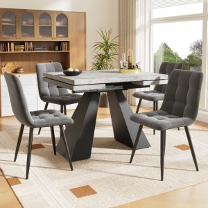 Merax Essgruppe 5-Teilig 160x80 Grau Grau Samtstühle