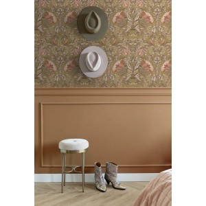 ESTAhome Tapete Blumenmuster im Jugendstil Gold und Terrakottarosa 53 cm x 10.05 m
