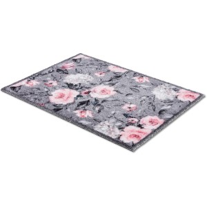Grau-rosa Astra Sauberlaufmatte Pure und Soft (50x70 cm) mit Blumenmuster.