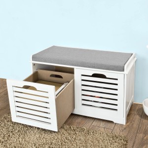 SoBuy Schuhtruhe FSR23-K-W mit Sitzkissen und 2 Körben, weißes MDF. Schuhschrank für Flur und Diele.