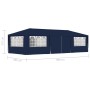 Blaues Profi-Partyzelt 4x9 m mit Seitenwänden und Fenstern. Ideal für Gartenpartys und Feste.