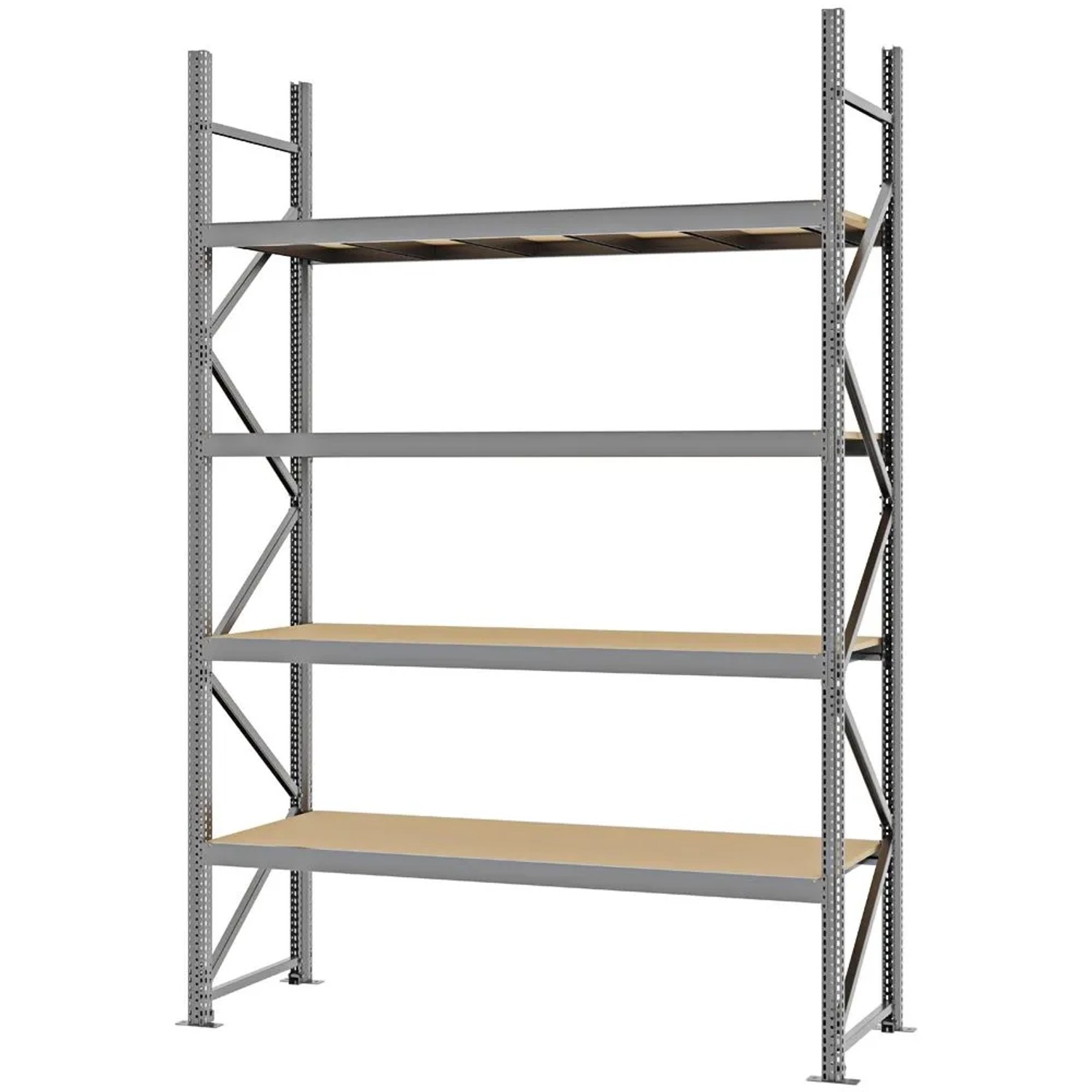 PROREGAL Weitspannregal Schraub-Stecksystem MAGNUS PRO Made In Germany Grundregal 300x200x60cm 4 Ebenen Spanplattenböden Fachlast 600kg Verzinkt