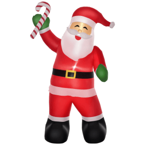 Aufblasbarer HOMCOM Weihnachtsmann in rotem Anzug, mit weißem Bart und Zuckerstange. Festliche Weihnachtsdekoration.