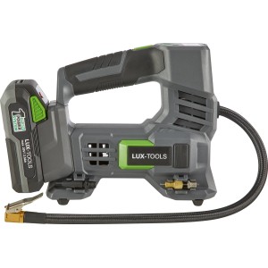 LUX Akku-Kompressor 1PowerSystem A-LP-20 Solo, grauer Kompressor mit Akku und Schlauch.