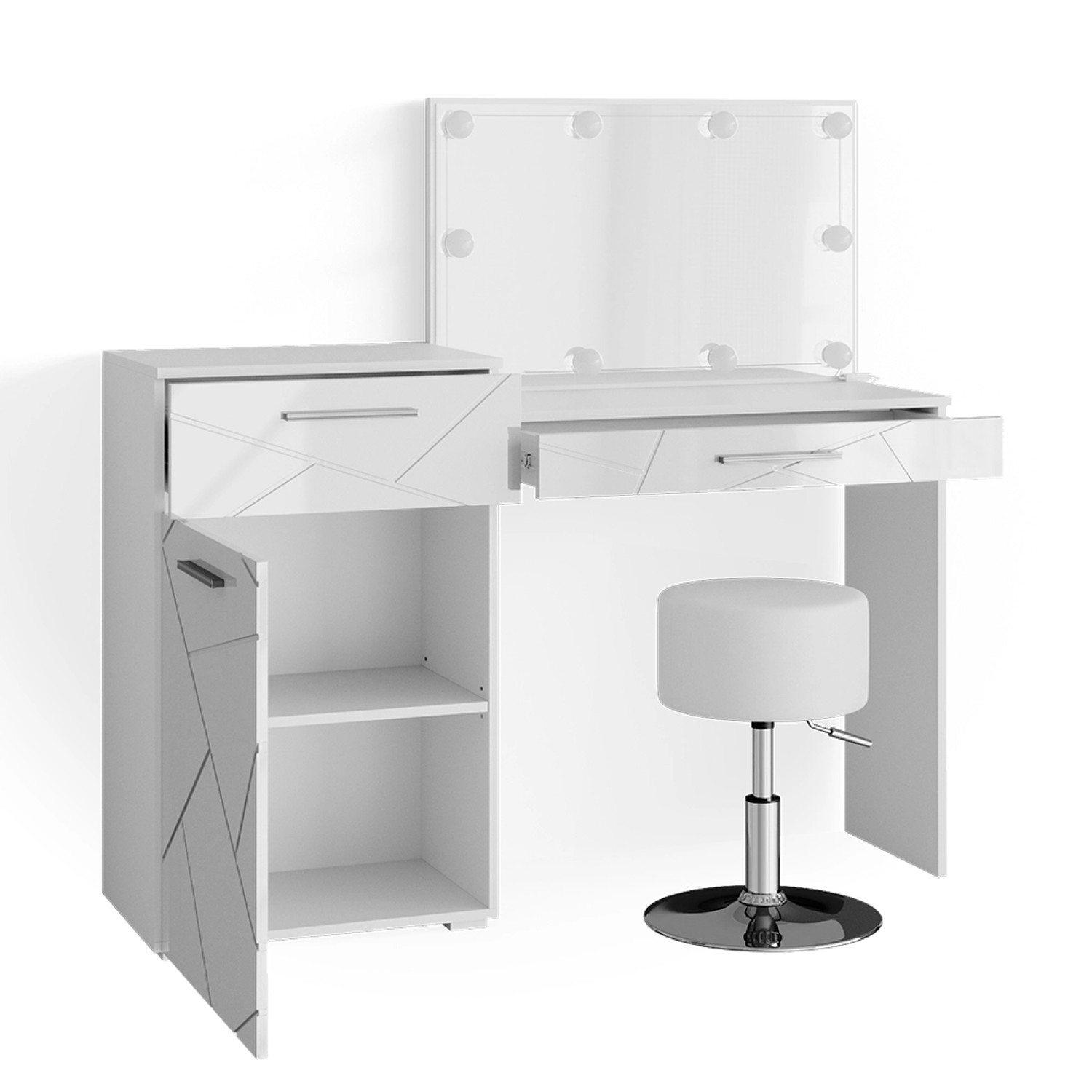Vicco Schminktisch Irma Weiß 39 cm mit LED Beleuchtung und Hocker Opt 2