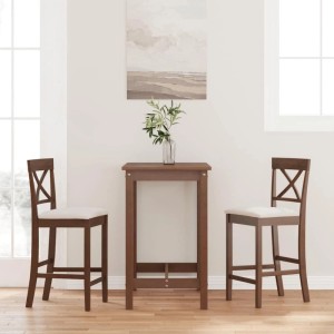 vidaXL Barhocker mit Kissen 2 Stk Braun Massivholz Gummibaum 4102547