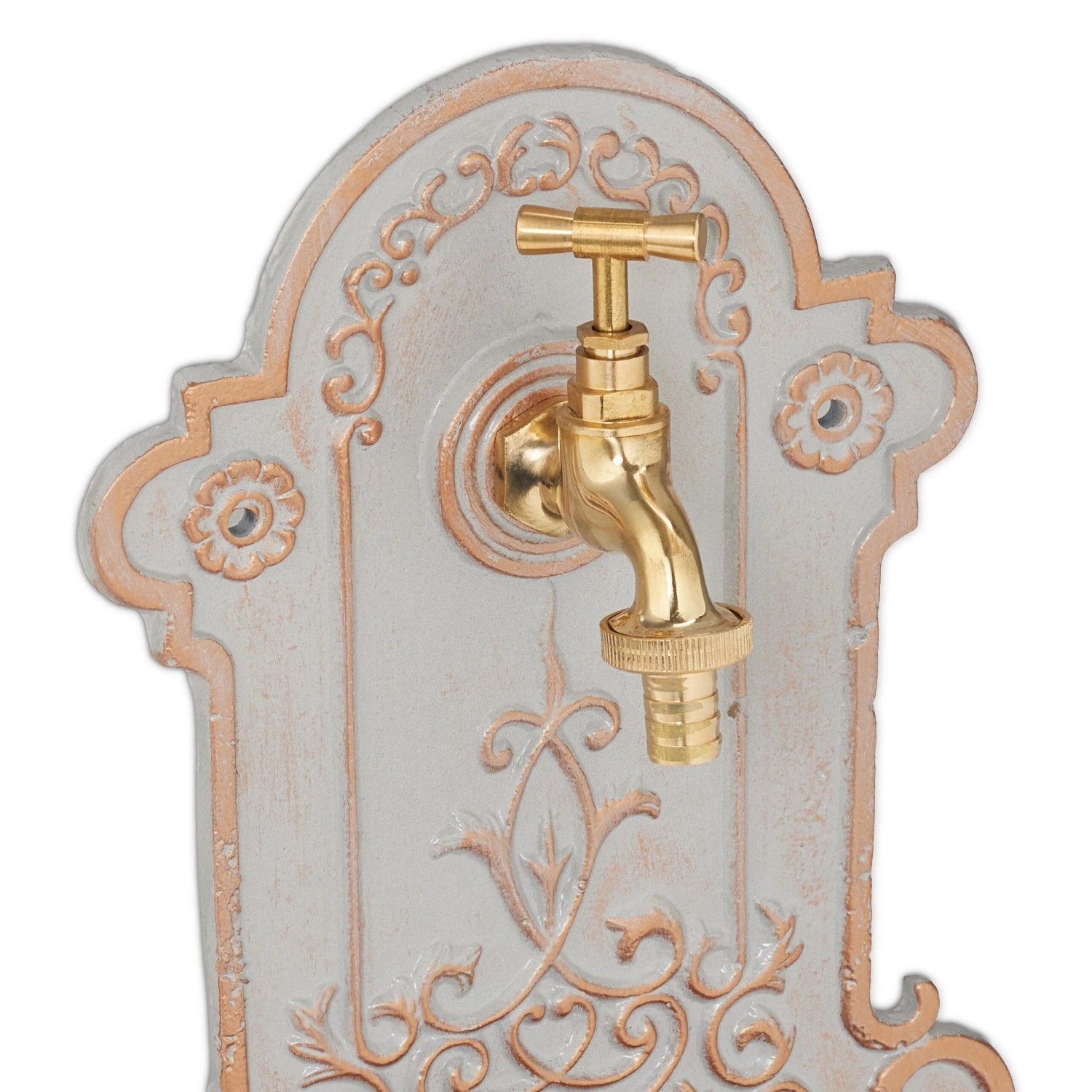 Relaxdays Wandbrunnen Gusseisen Grau Gold 36 cm x 22 cm x 10,5 cm 2,8 kg_5