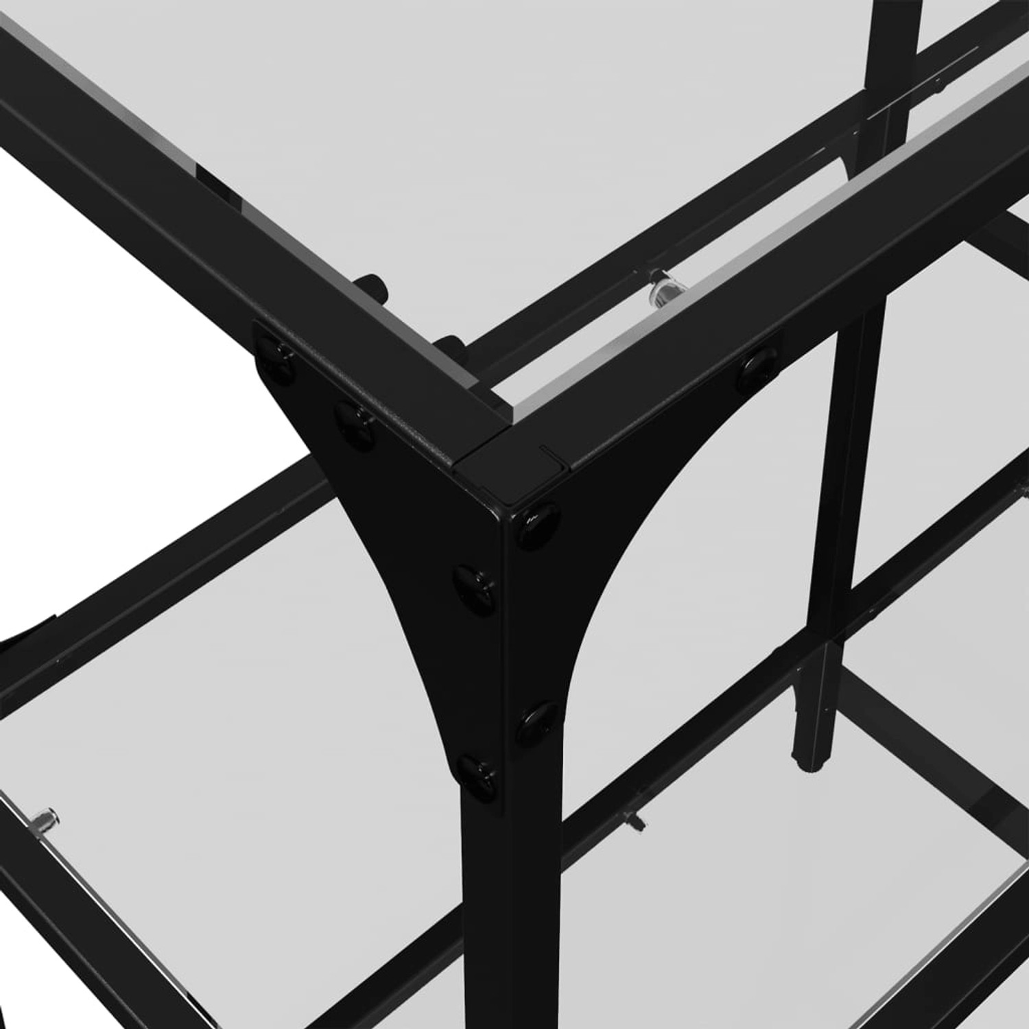 Detailansicht: Transparenter vidaXL Konsolentisch mit Stahlgestell und Glasplatte.